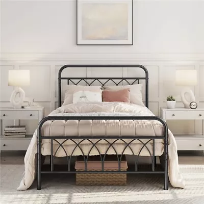 Twin/Full/Queen Metal Bed Frame Platform Foundation With Headboard Used • $49.99