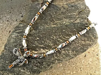 $48.99 • Buy Magnetic Hematite Silver N Copper Tomahawk NECKLACE STRONG Clasp