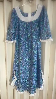 VTG SUN BABIES Hawaii LIBERTY HOUSE Blue Rose Floral MuuMuu Dress~S~See Desc. • £28.93