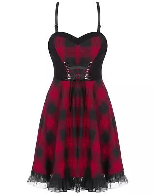 Punk Rave Womens Dark Punk Mini Dress Red Black Plaid Gothic Lolita Alt Grunge • £36.29