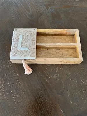 Desk Top Organizer Shelf Jewelry Box Wooden With Monogrammed  L  Beaded Lid/Cov • $12.95