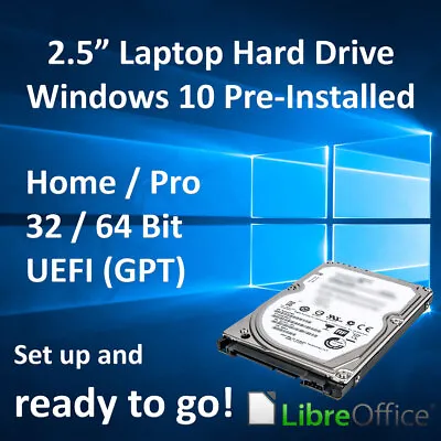 £17.95 • Buy Hard Drive Windows 10 Installed Home Pro 32 64 Bit UEFI Office Laptop 2.5 