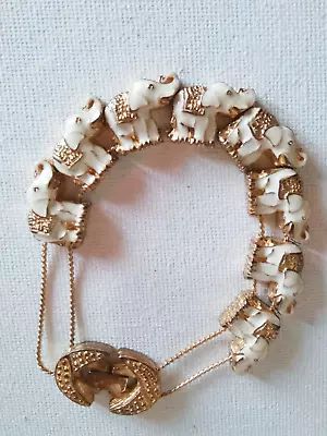 Vintage Elephant Slide Charm Bracelet Gold Tone 7.25 In White Decorative Charms • $12.99