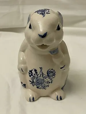 Rabbit White Ceramic Creamer Blue Detail Windmill Flowers Bird 4.5  High Holland • $9.64