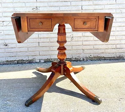 Vintage Drop Leaf Leather Top Side Table Or Card Table • $556