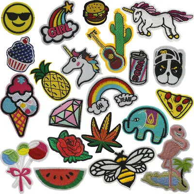 £2.99 • Buy Funky Badges Fabric Iron On Patches Transfers Embroidered Applique Cloth Fashion