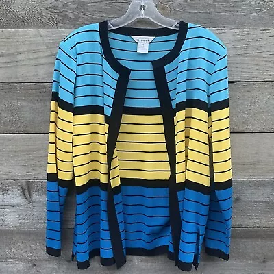 Misook Jacket Cardigan Sweater Womens M Open Stripe Long Sleeve Colorful Career • $32.95