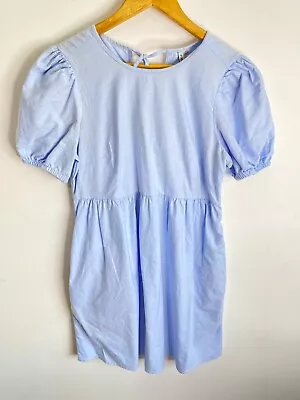 $28.99 • Buy Forever New Dress Womens Size 8 Blue Pocket Puff Sleeve Round Neck Tie Flowy