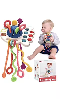 Baby Pull String Activity Toy Fine Motor Skills 4 In 1 Food Grade Silicone 18M+ • £7.99