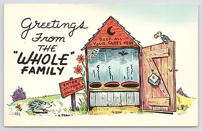 Comics~Greetings From The Whole Family~Outhouse~Drop All Your Cares~Vintage PC • $3.50