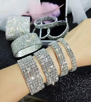 £2.99 • Buy Stretchy Bracelet Silver Plated Diamante / Tennis  Elasticated Sparkle Bling