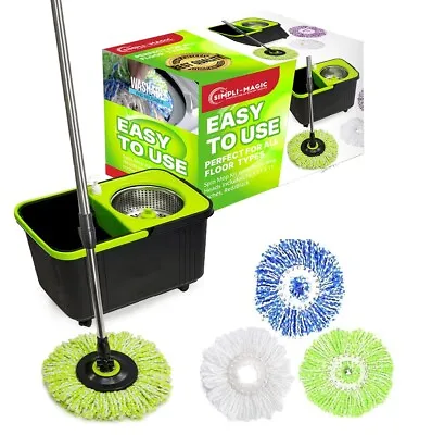 Spin Mop Bucket Cleaning Kit With 3 Multi-Color Spin Mop Head Refills. • $48.58