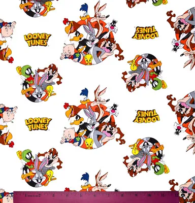 $10.98 • Buy Looney Tunes Fabric - HALF YARD - 100% Cotton - Sewing Quilting Toons Logo White
