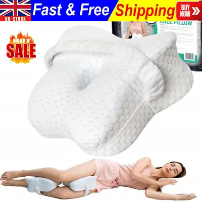 Knee Leg Pillow Memory Foam Orthopedic For Sleeping Pain Relief With Strap White • £11.89