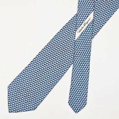 Salvatore Ferragamo Tie Necktie Geometric House On Blue • $43