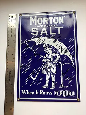 Vintage Design Morton Free Running Salt Umbrella Girl 8X12 Steel Sign Advert. • $19.91