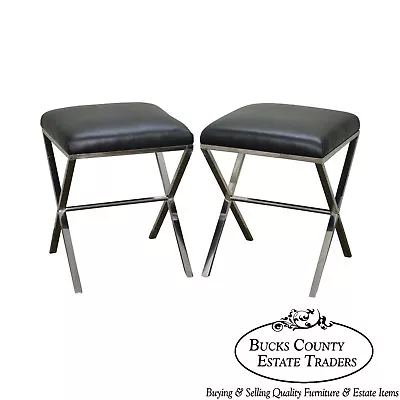 X Base Pair Of Chrome & Leather Stools • $895