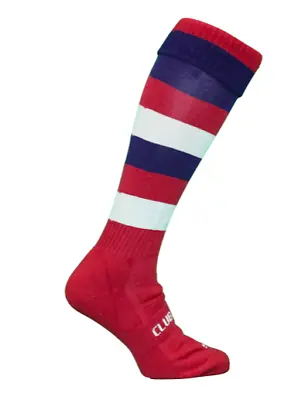 Maroon Grey And Navy Hooped Football Rugby Hockey Socks • £4