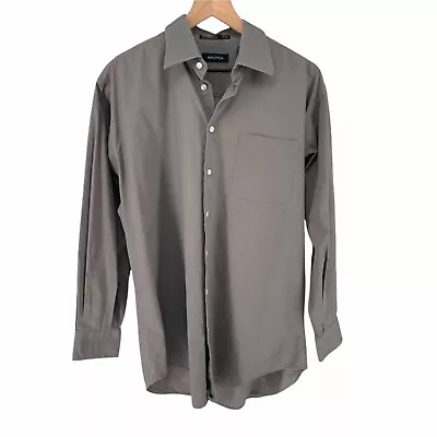 Nautica Men's Dark Grey Long Sleeve Button Up Shirt 32/33 15.5 Neck MSRP 70 • $22.99