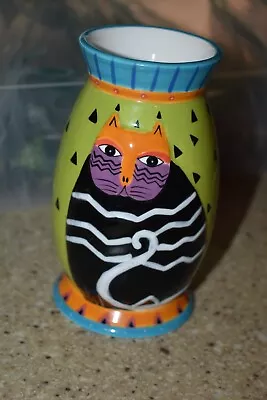 $15 • Buy Vintage 6  Laurel Burch Ceramic Vase Green Cat Ganz
