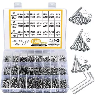 Nuts Bolt Assortment Kit Metric Stainless Steel M2 M3 M4 Screws Hex Set 1080 PCS • $20.91