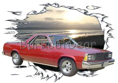 1981 Red Chevy El Camino A Custom Hot Rod Sun Set T-Shirt 81 Muscle Car Tees • $49.99