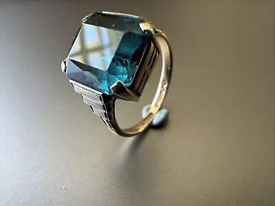 Vintage 9ct Gold Cushion Cut Blue Spinel Ring Size N Date - 1950 • £175