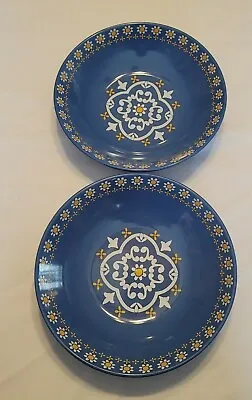 $74.02 • Buy Martha Stewart La Dolce Vita Set 2 Italian Mediterranean Design Blue Pasta Bowls