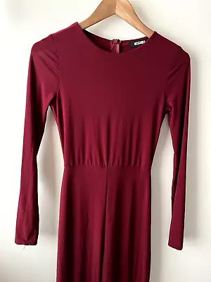 Missguided Jumpsuit Size 8 Burgundy Stretch Long Sleeve Split Leg Party Going Ou • £10
