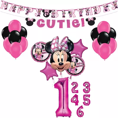 Minnie Mouse Personalize Birthday Party Decorations Banner And Balloons Bouquet • $34.99