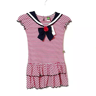 Dollie & Me Nautical Dress Girl Size 7 Pink White Striped Ruffle Sailor NEW Gift • $27.59