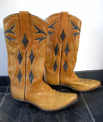 Cowboy Boots Handmade Hand Tooled Inlay 2 Toned Brown Men's 10 1/2 • $188