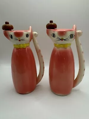 Vintage Lipper Mann Ceramic Pink Cat Oil And Vinegar Decanter Set • $149.95