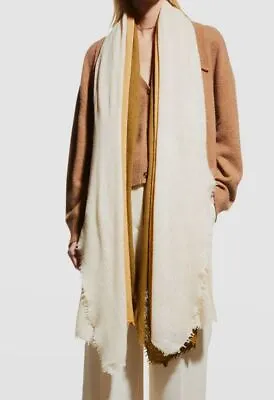 $465 Bajra Women's Ivory Brown Fringe Ombre Cashmere Wrap Scarf One Size • $148.78