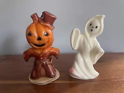 Vintage Halloween GURLEY Pumpkin Scarecrow And Ghost Candles 5” • $24