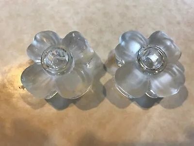 Vintage Pair Clear Crystal? Petal Shaped Candle Holders Frosted Tops1 1/2 Tall • $10