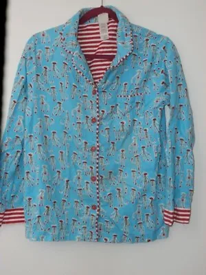 Munki Munki Flannel Pajama Top Only Women SZ Small Blue Red Sock Monkeys Shirt • $19.99