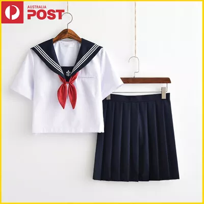 Japanese School Girls JK Uniform Sailor Suit Blouse Skirt Anime Cosplay Costume • $52.99