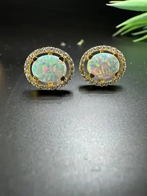 7Ct Oval Shape Fire Opal Cufflinks For Mens With Diamond In 18K Yellow Gold Over • $199.99
