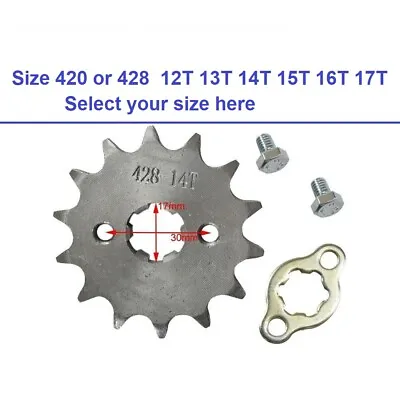 Engine Sprocket 17mm Front Chain 420 428 12T 14T 15T 16T 17T Pit Dirt Bike ATV • $9.87