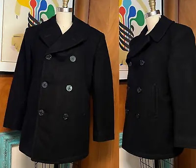 Vintage USN Naval Mens Peacoat Black 42 R M Pea Coat Wool 8405-01-154-5793 • $80