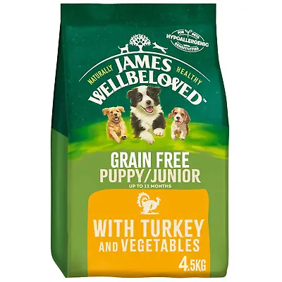 4.5kg James Wellbeloved Grain Free Puppy Junior Dry Dog Food Turkey 3x1.5kg • £29.99