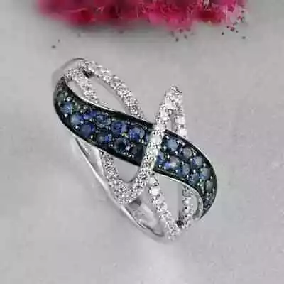 1.30Ct Round Lab Created Tanzanite Crisscross Wedding Ring 14K White Gold Plated • $106.59
