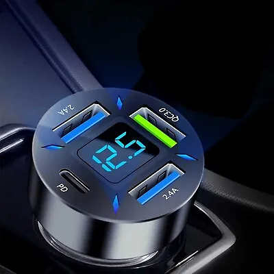 Car Fast Charger 66 W 4 Port Quick Charger 3.0 Usb And PD Includes Voltmeter • $18.90