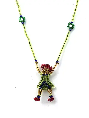 Vintage Style Necklace Glass Seed Bead Beaded Girl Green Red  Choker NO OFFERS • $5