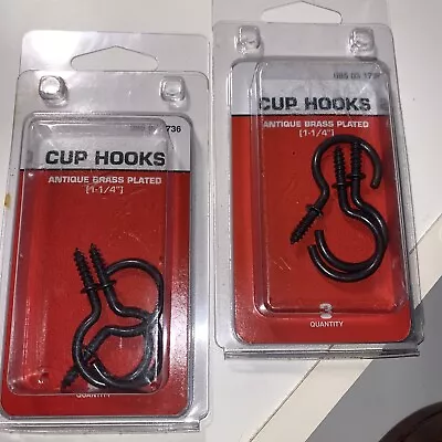 Cup Hooks Antique Brass Plated Qty: 6 New In Package • $2.95