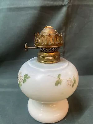 Hornet Miniature Lamp Milk Glass Handpainted Flowers Old Burner • $17.99