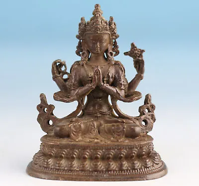 Rare Chinese Bronze Budddha Statue Old Netsuke Table Ornament Gift • £21.60