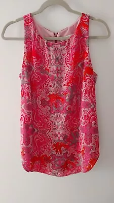 CAbi Jubilee Pink Red Paisley Tank Top Sleeveless Zip Back Lined Sz S  • $6.99