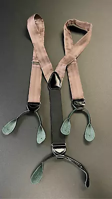 Men's Mauve Berry Black Silk Leather Trim Braces Button Adjustable Suspenders • $24.95